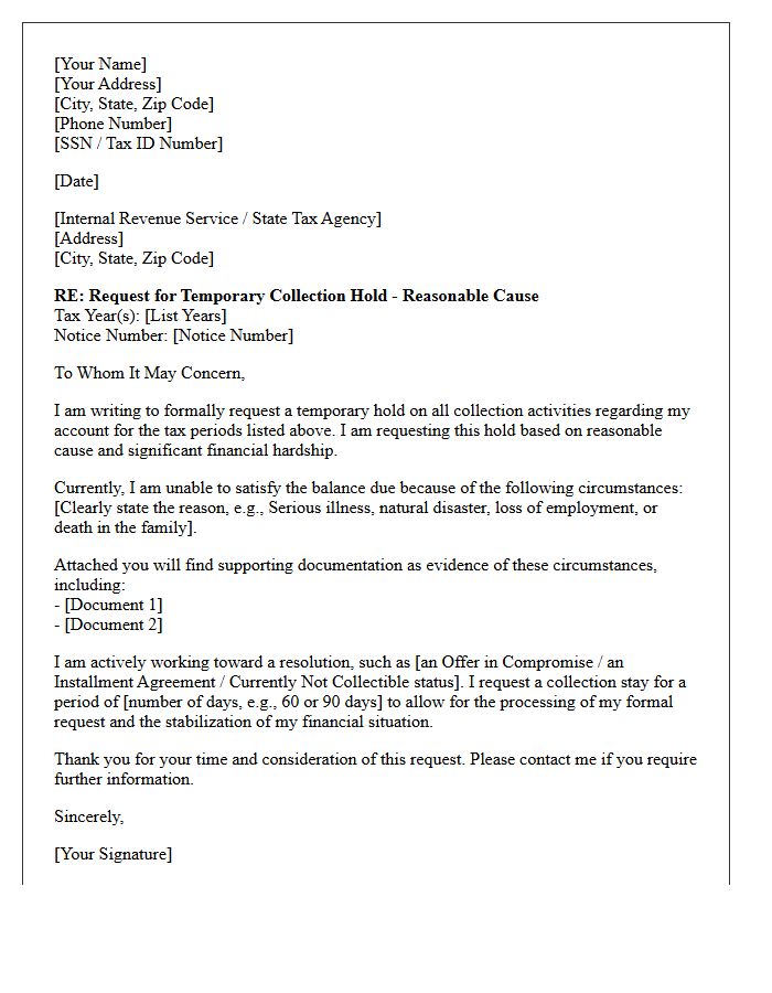 Reasonable Cause Collectibility Hold Letter