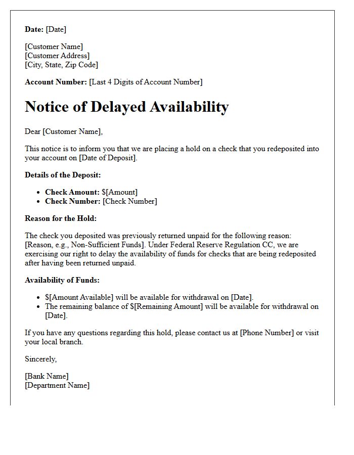 Redeposited Check Exception Hold Letter