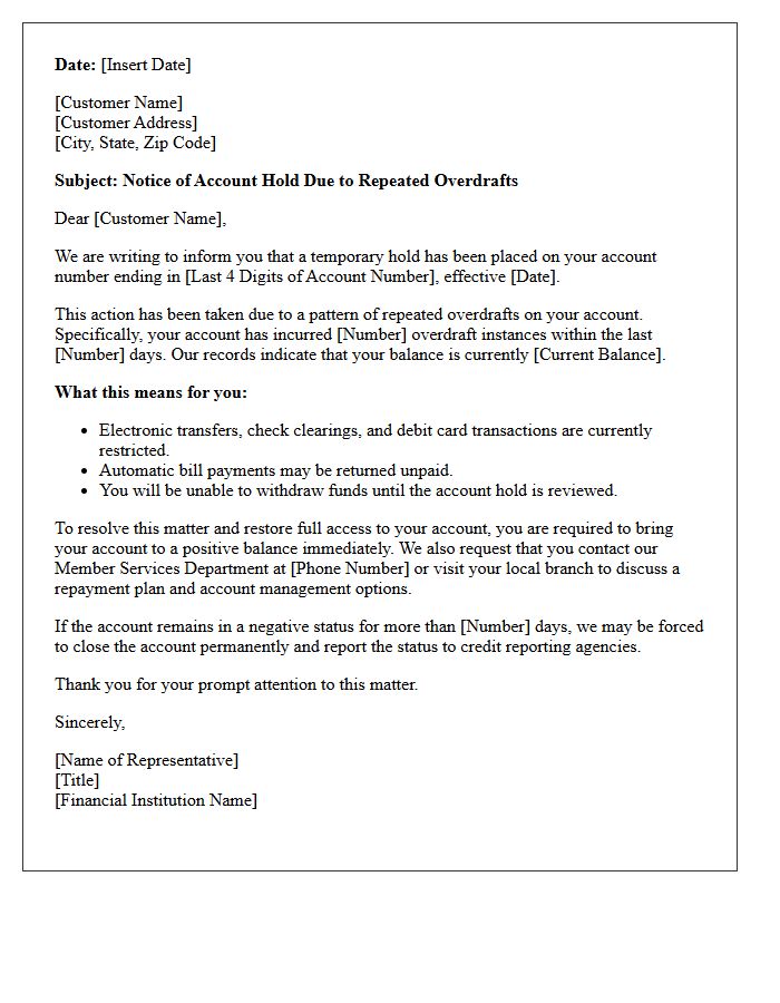 Repeated Overdrafts Account Hold Letter