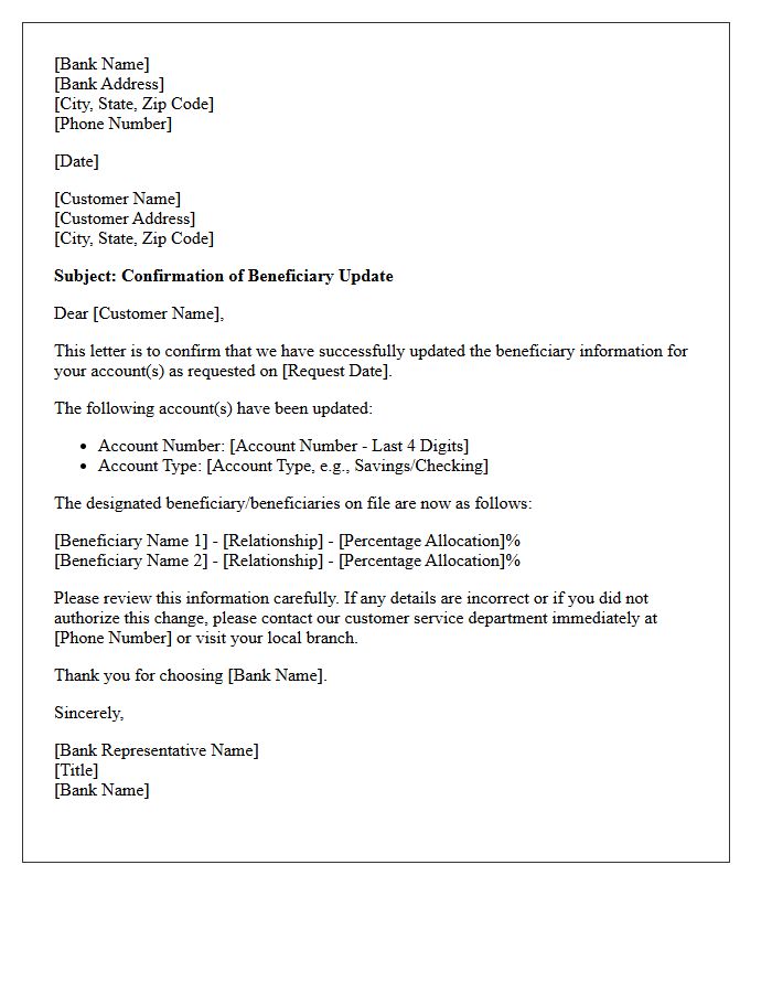 Bank Account Beneficiary Update Confirmation Letter