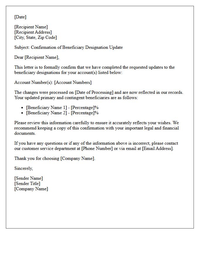 Beneficiary Update Request Completion Letter