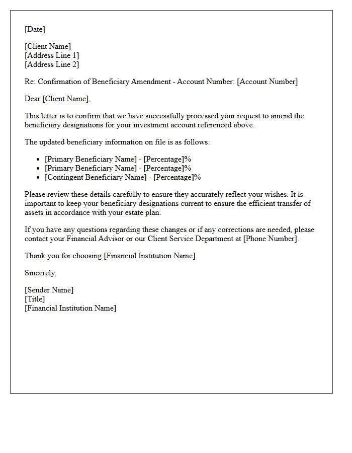 Investment Account Beneficiary Amendment Completion Letter