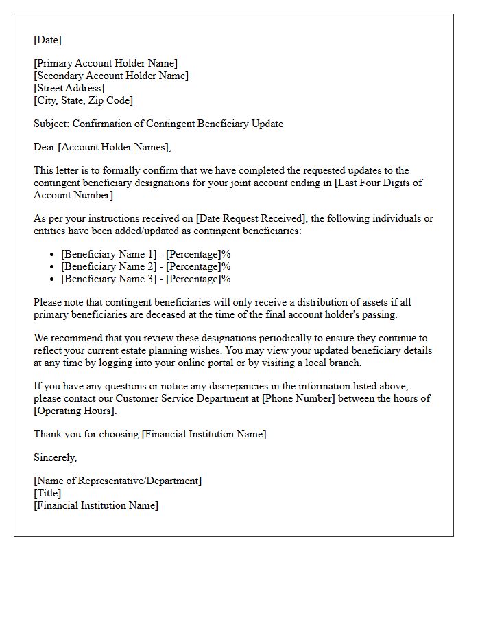 Joint Account Contingent Beneficiary Update Completion Letter