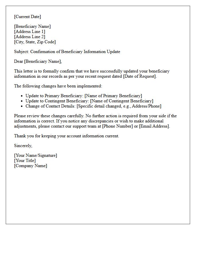 Letter of Confirmation for Beneficiary Information Update Completion