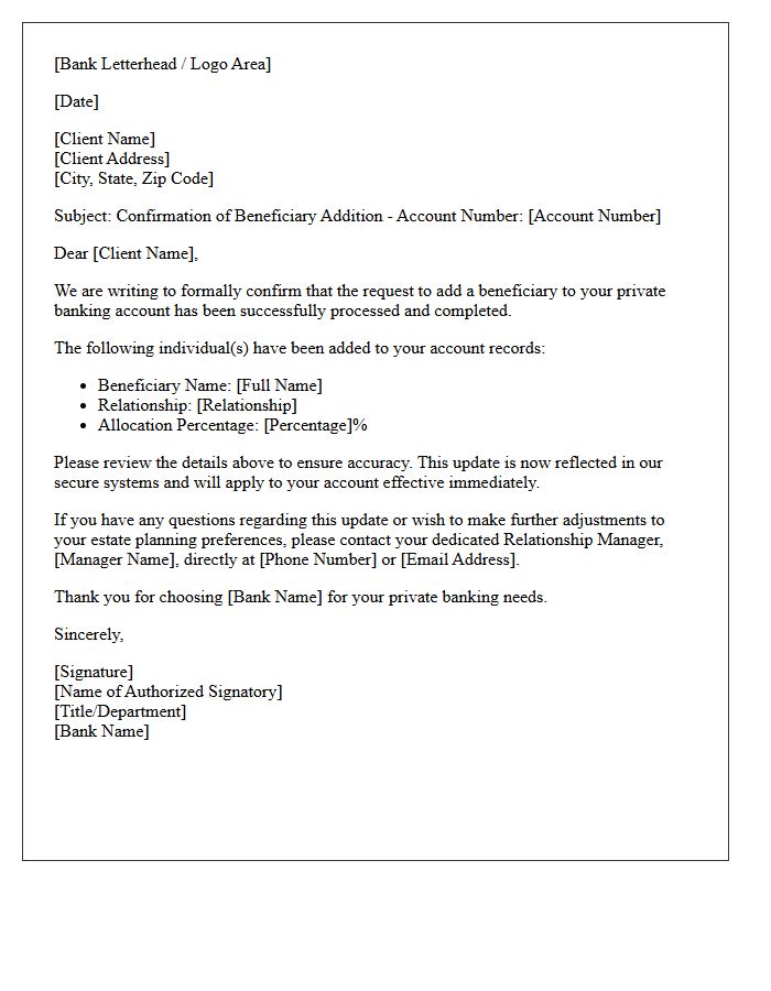 Private Banking Beneficiary Addition Completion Letter