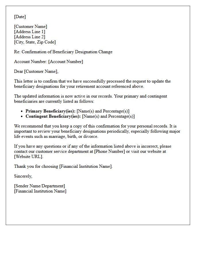 Retirement Account Beneficiary Change Completion Letter