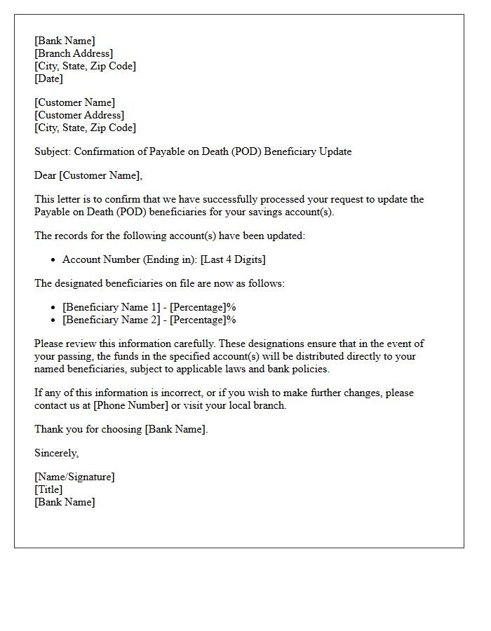 Savings Account Payable on Death Beneficiary Update Completion Letter