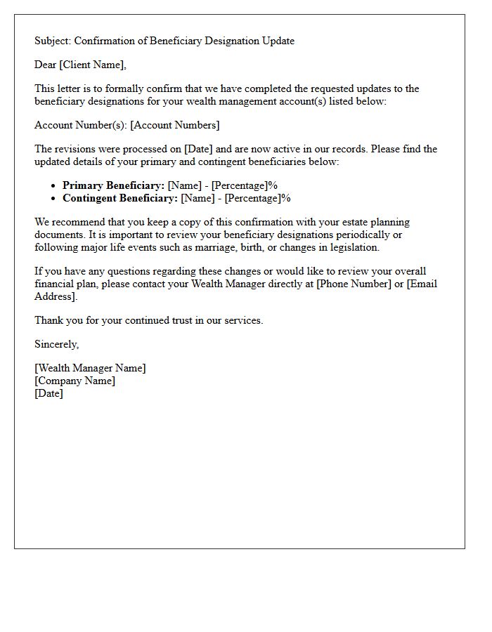 Wealth Management Beneficiary Revision Completion Letter
