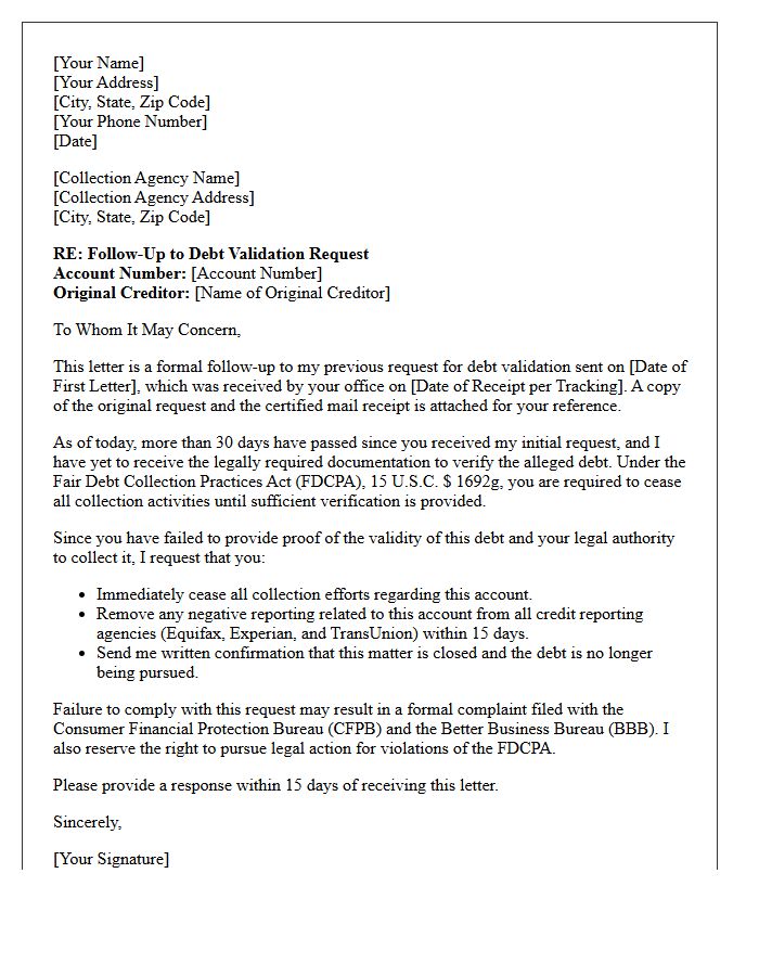 Follow-Up Unsecured Debt Validation Letter