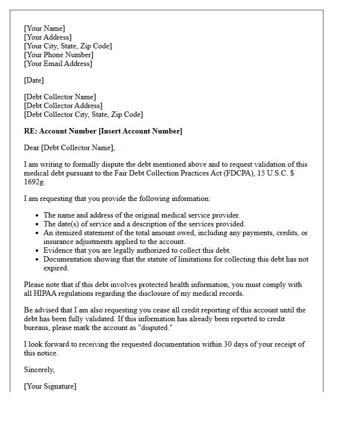 Medical Account Debt Validation Notice Letter