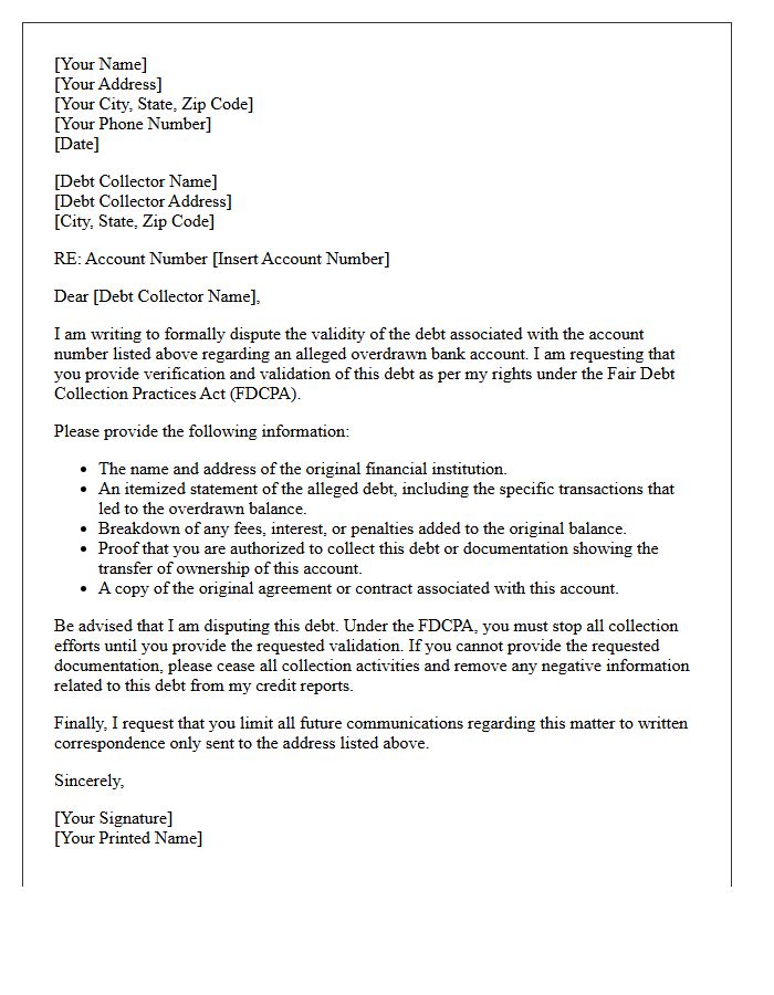Overdrawn Bank Account Debt Validation Letter