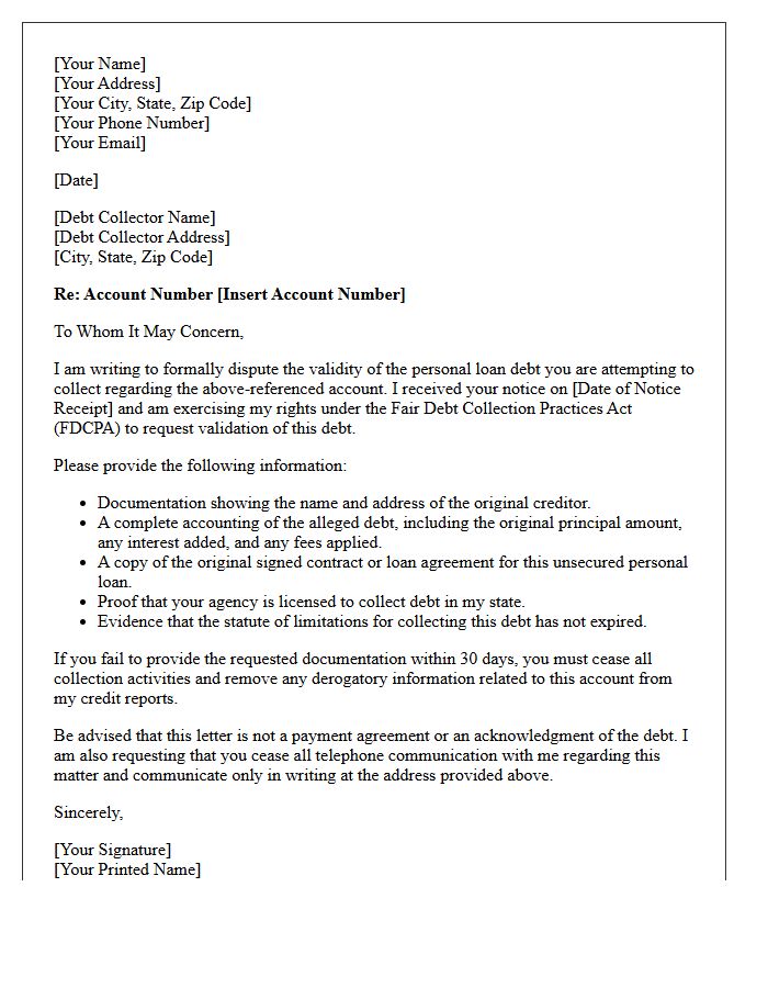 Personal Loan Unsecured Debt Validation Letter