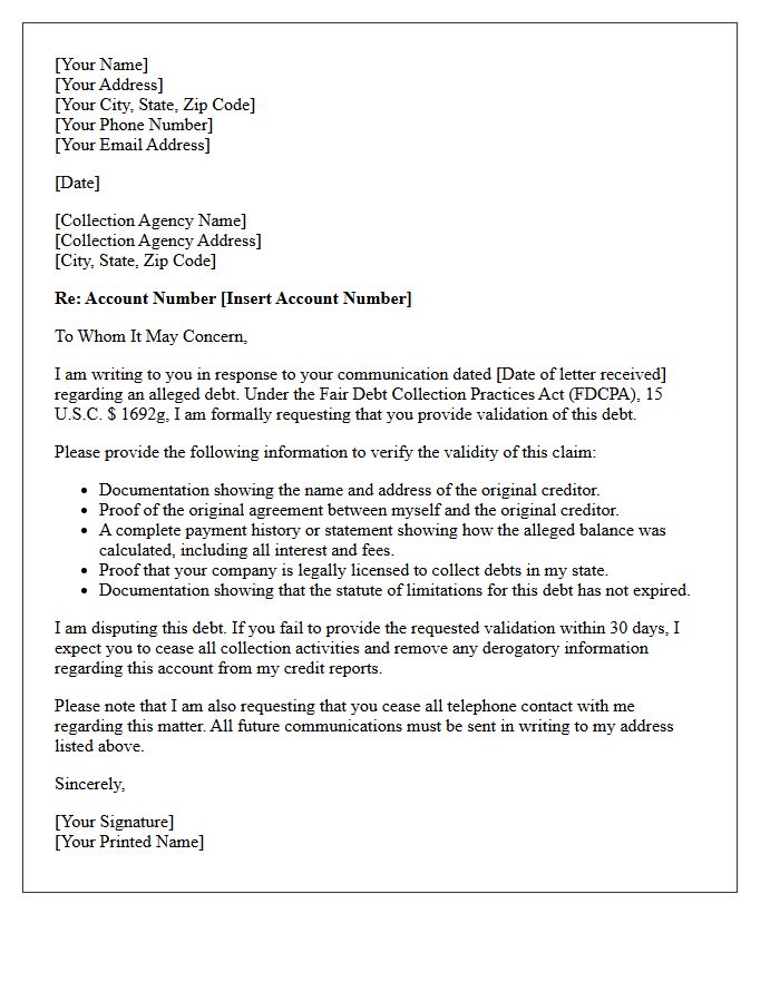 Third-Party Collection Debt Validation Letter