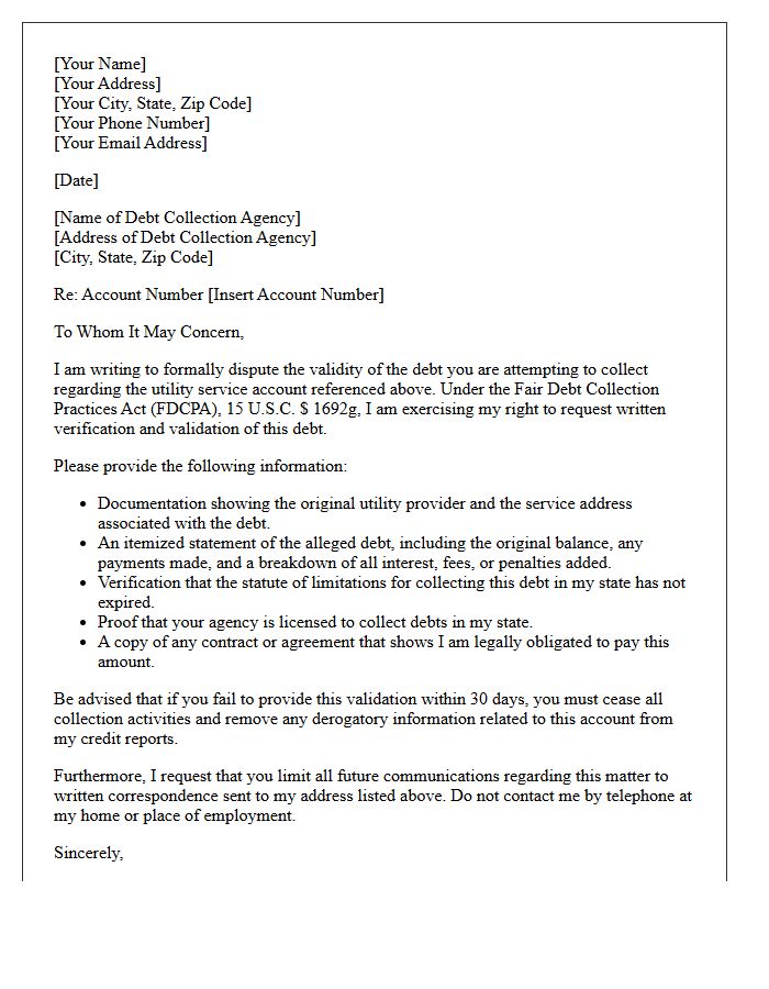 Utility Service Unsecured Debt Validation Letter
