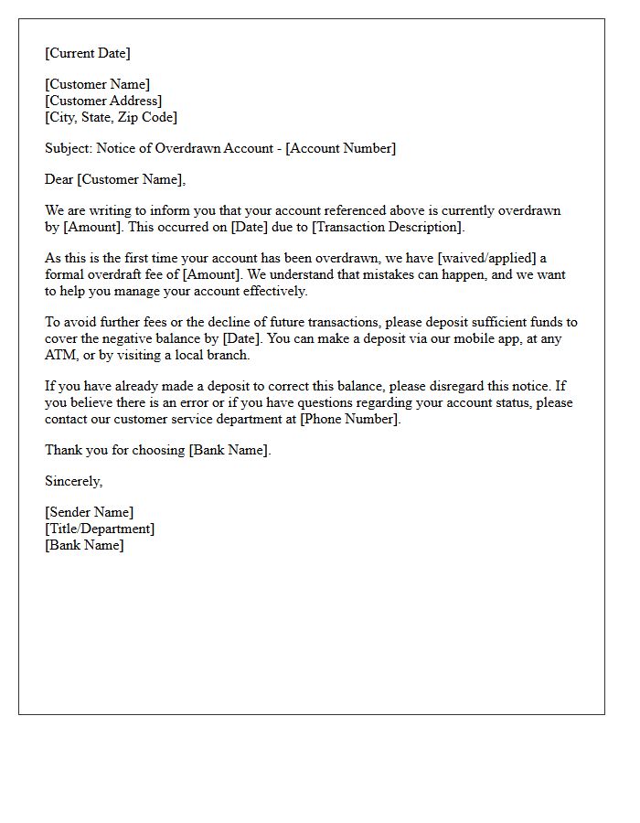 Account Overdrawn First Occurrence Letter
