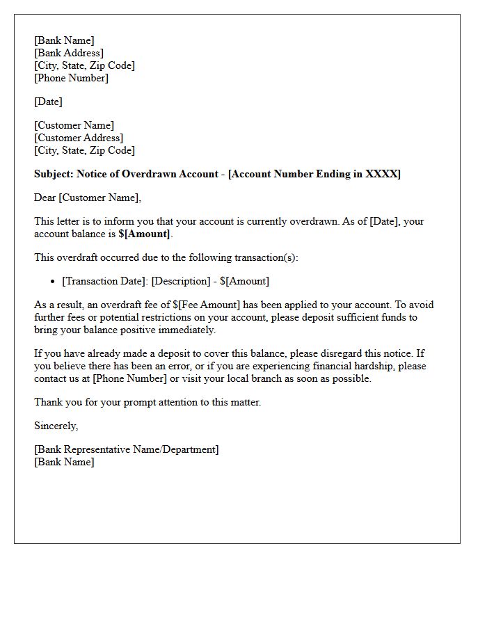 Banking Overdraft First Notice Letter