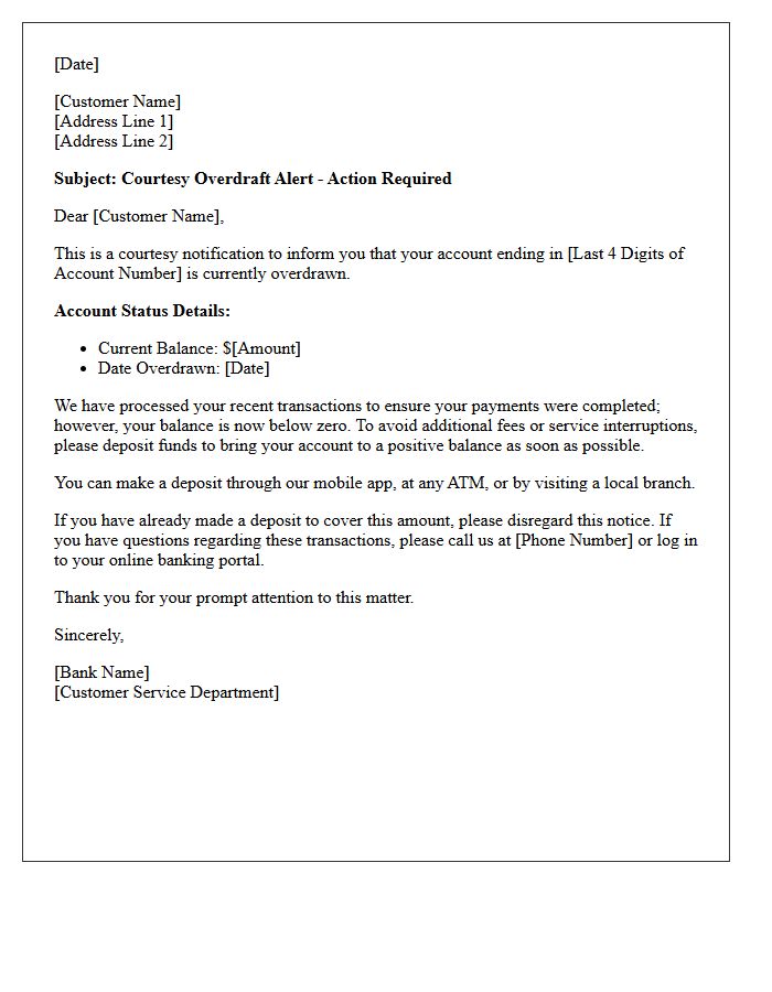 Courtesy Overdraft Alert Letter