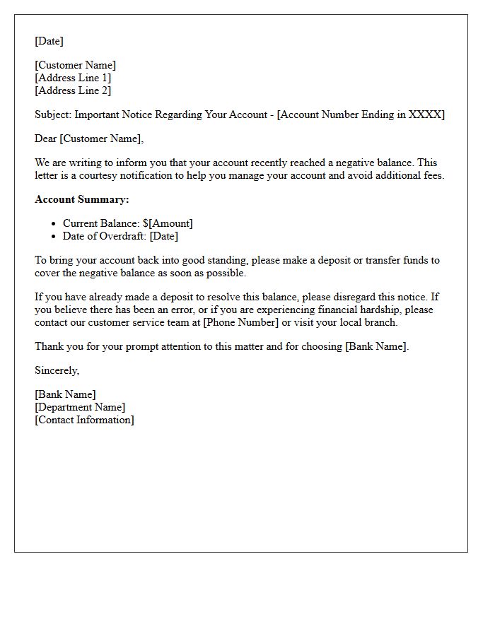 Customer Courtesy Initial Overdraft Letter