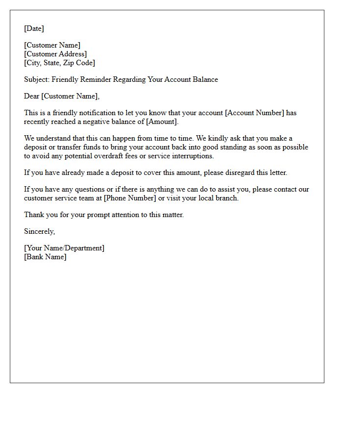 Friendly Reminder First Overdraft Letter