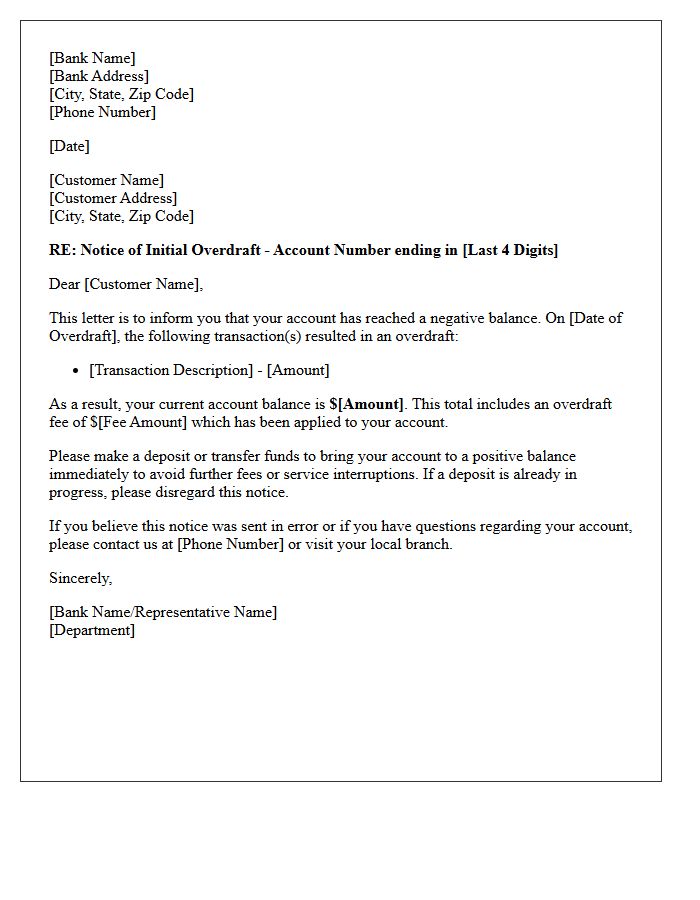 Notice Of Initial Overdraft Letter