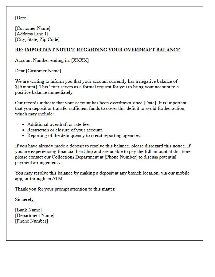 Important Letter Concerning Your Overdraft Balance