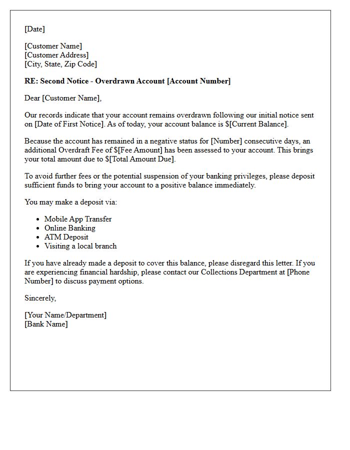Second Overdraft Warning and Fee Assessment Letter
