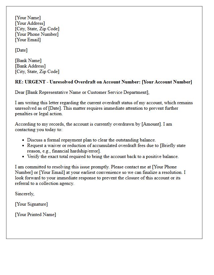 Urgent Letter Regarding Unresolved Account Overdraft