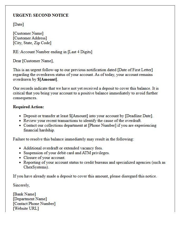 Urgent Second Overdraft Action Required Letter