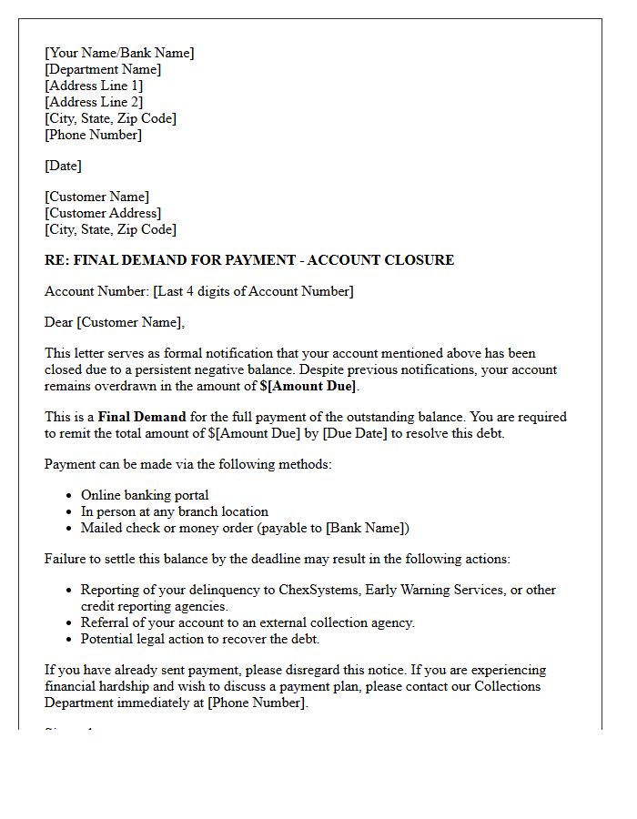 Account Closure Final Overdraft Demand Letter