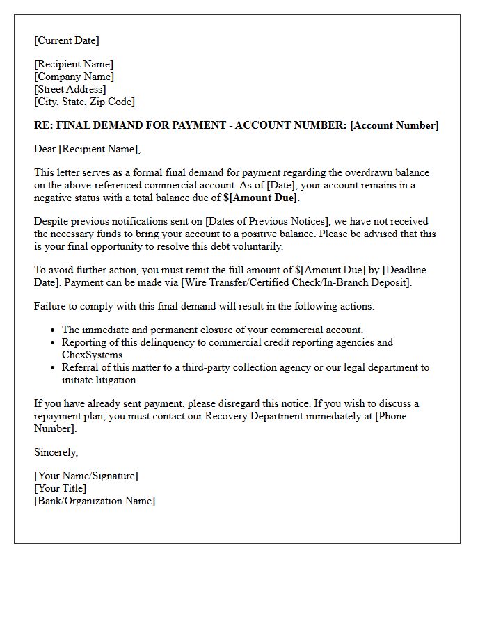 Commercial Account Final Overdraft Demand Letter