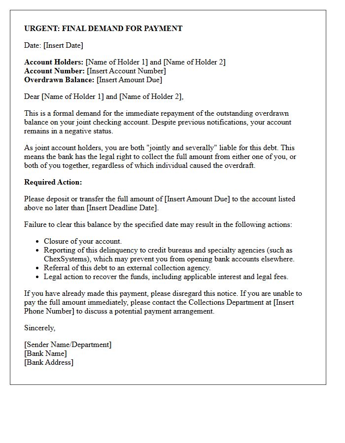 Joint Account Final Overdraft Demand Letter