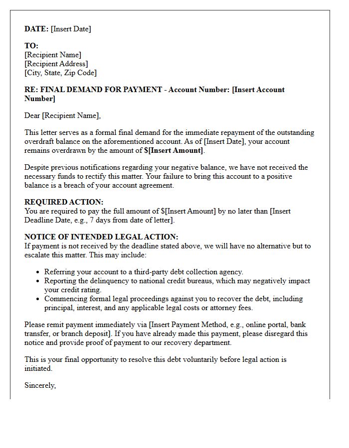 Legal Action Warning Final Overdraft Demand Letter