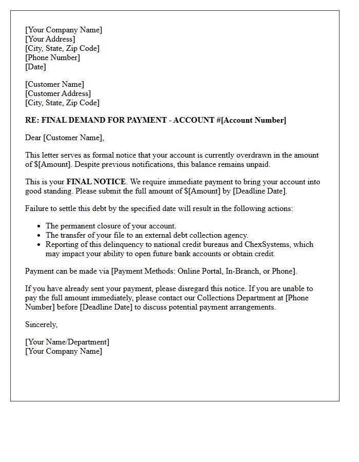 Pre-Collection Final Overdraft Demand Letter