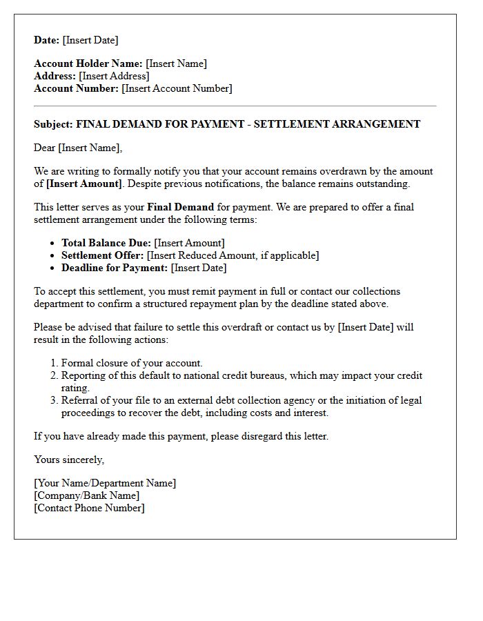 Settlement Arrangement Final Overdraft Demand Letter