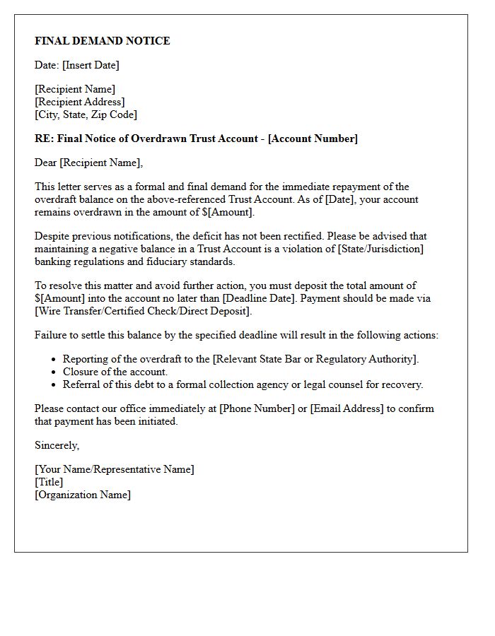 Trust Account Final Overdraft Demand Letter