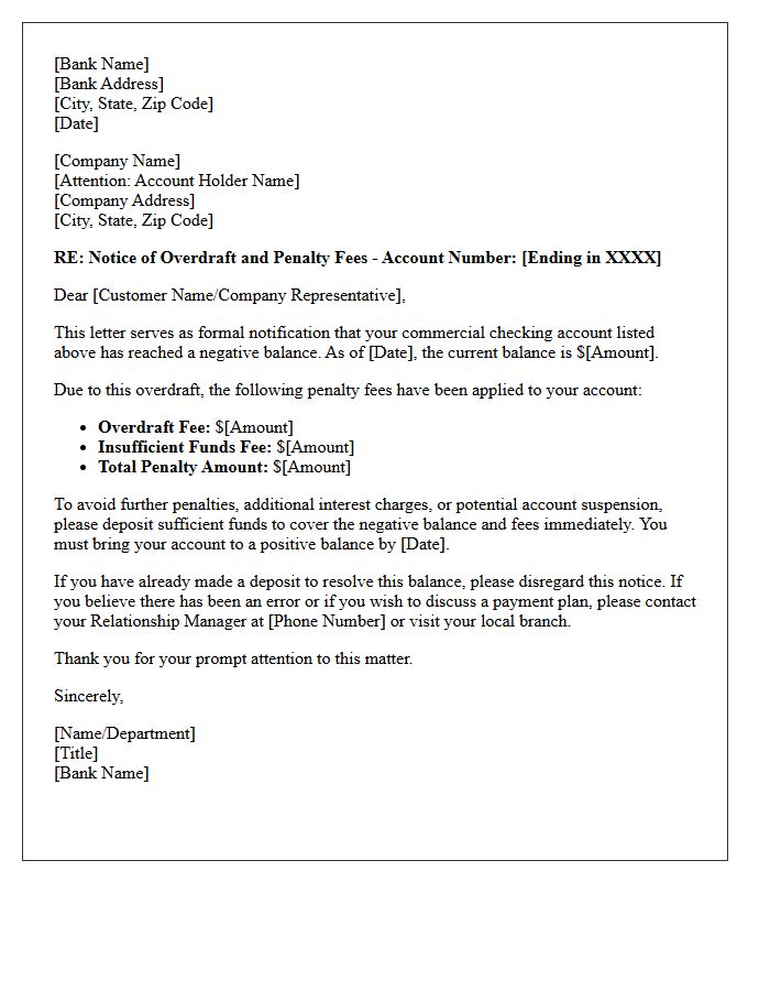 Commercial Account Overdraft Penalty Notice Letter