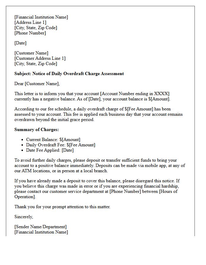 Daily Overdraft Charge Assessment Notice Letter