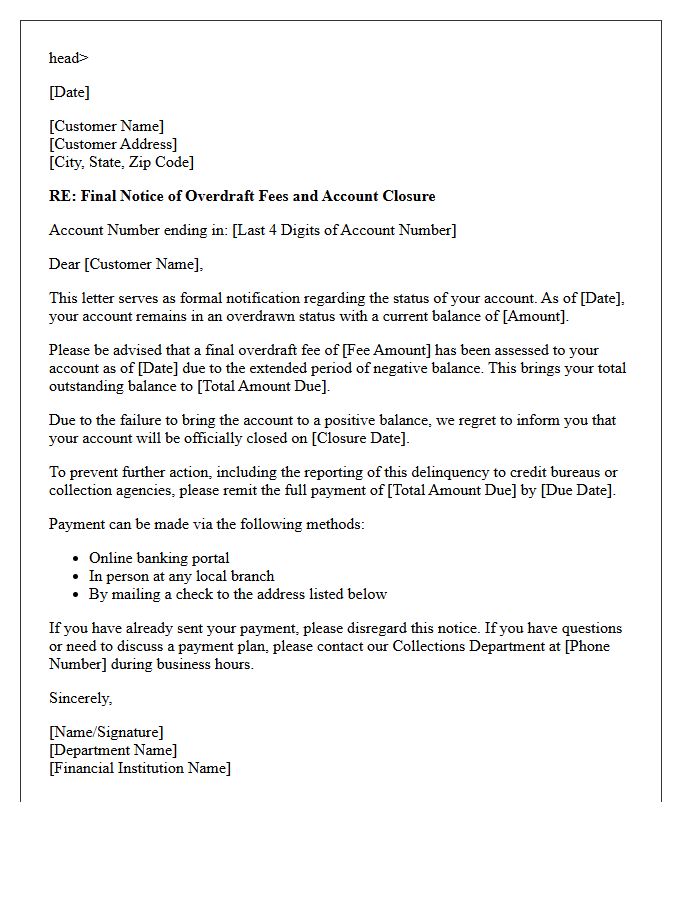 Final Overdraft Fee Assessment and Closure Letter