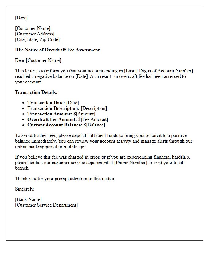 Initial Overdraft Fee Assessment Notice Letter