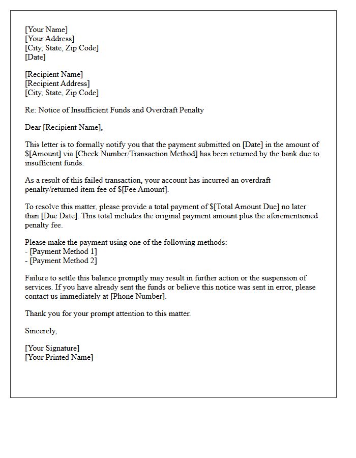 Insufficient Funds and Overdraft Penalty Letter
