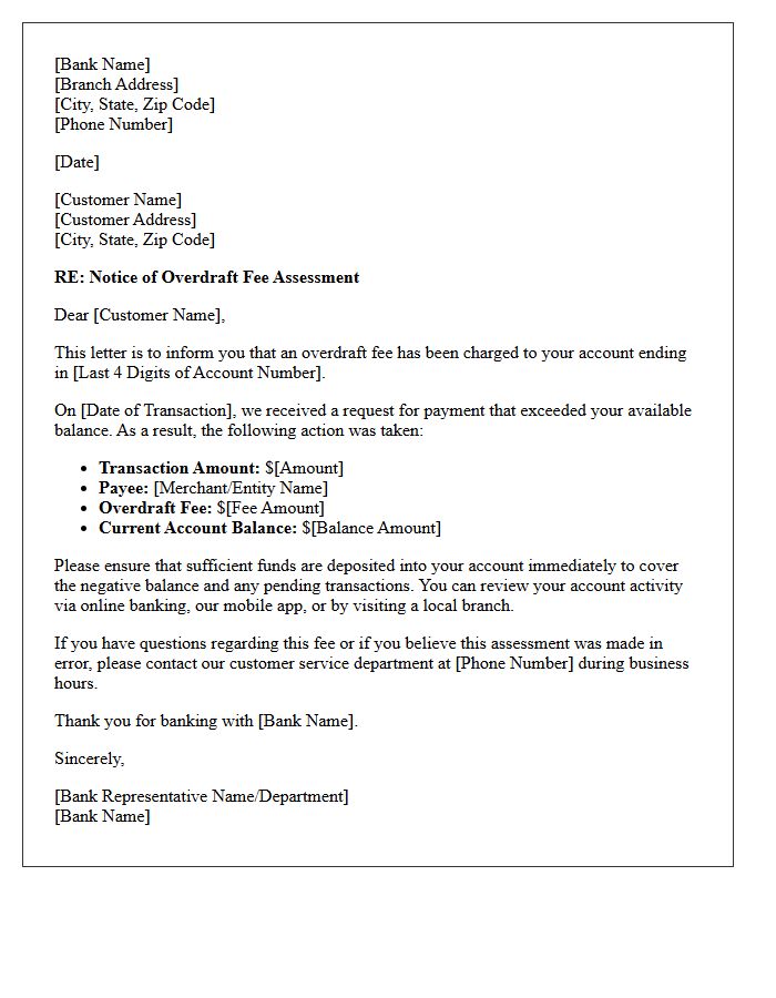 Retail Banking Overdraft Fee Assessment Letter