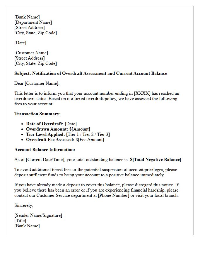 Tiered Overdraft Assessment and Balance Letter