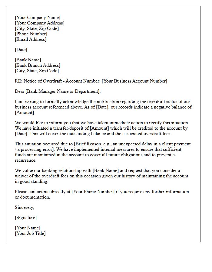 Business Account Overdraft Letter