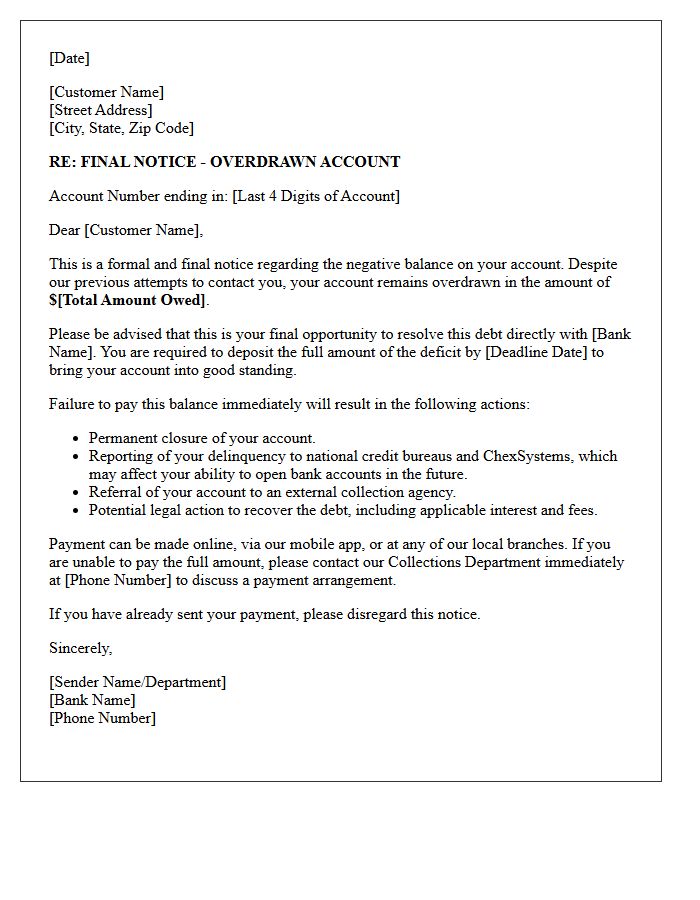 Final Notice Overdraft Collection Letter