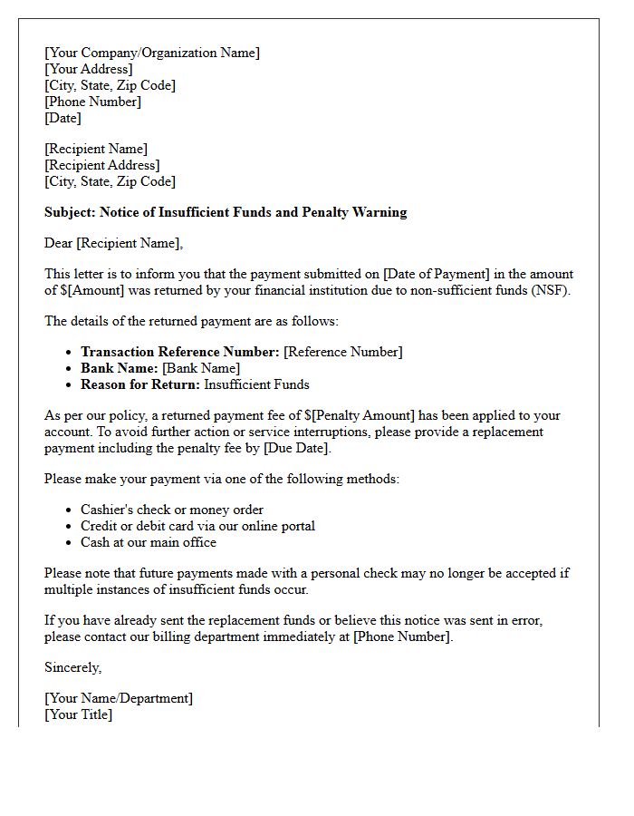 Insufficient Funds Penalty Warning Letter