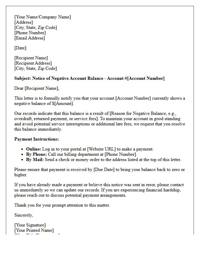 Negative Balance Resolution Letter