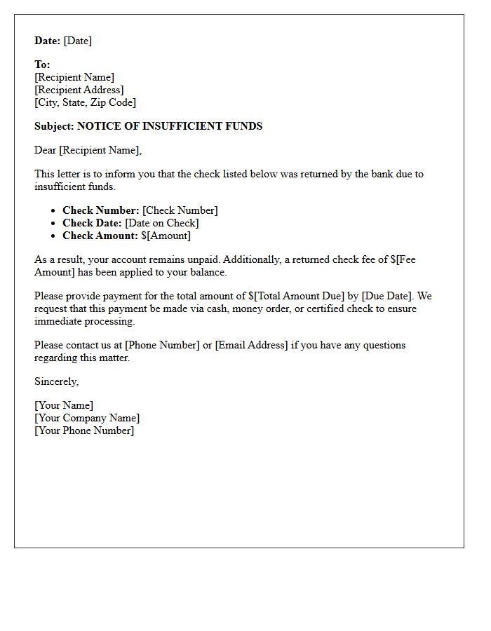 Notice of Insufficient Funds Letter