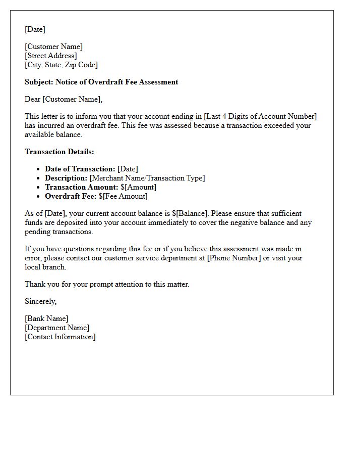 Overdraft Fee Assessment Letter