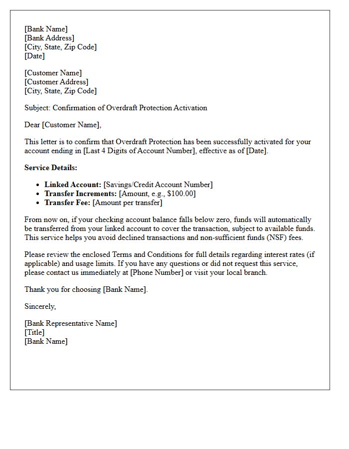 Overdraft Protection Activation Letter