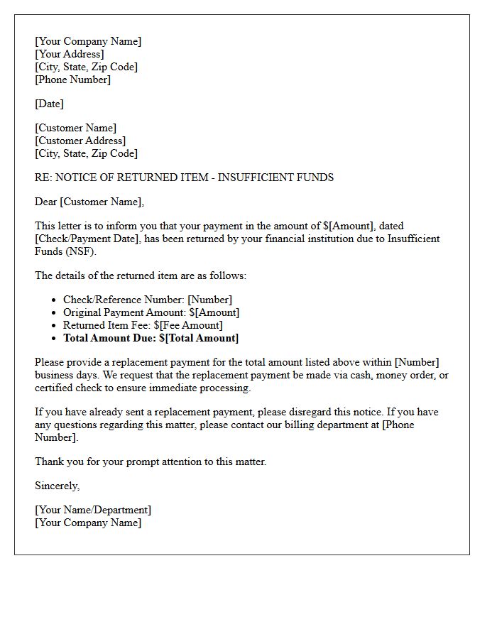 Returned Item Insufficient Funds Letter